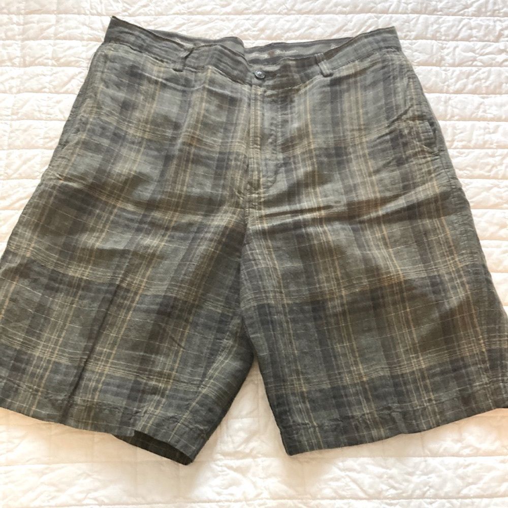 Tommy Bahama green plaid Linen Silk trouser shorts size 36